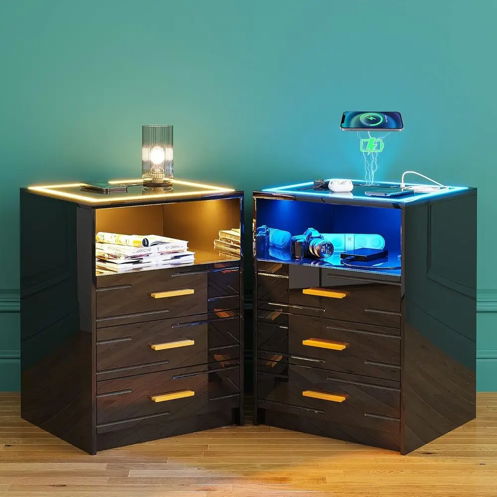 

Wireless Charging LED Nightstand Duo with USB & Type-C Ports, Touch Control, 3-Color Dimmable