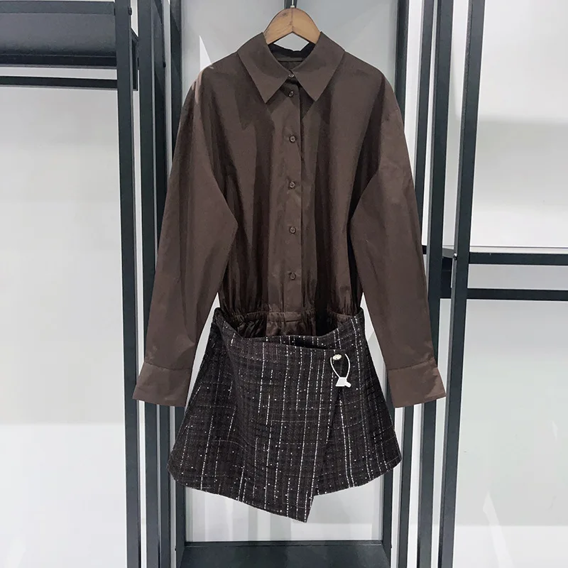 2025 Neues 2-in-1-Set mit kurzem Kleid, Tweed-Rock und Hemdkleid