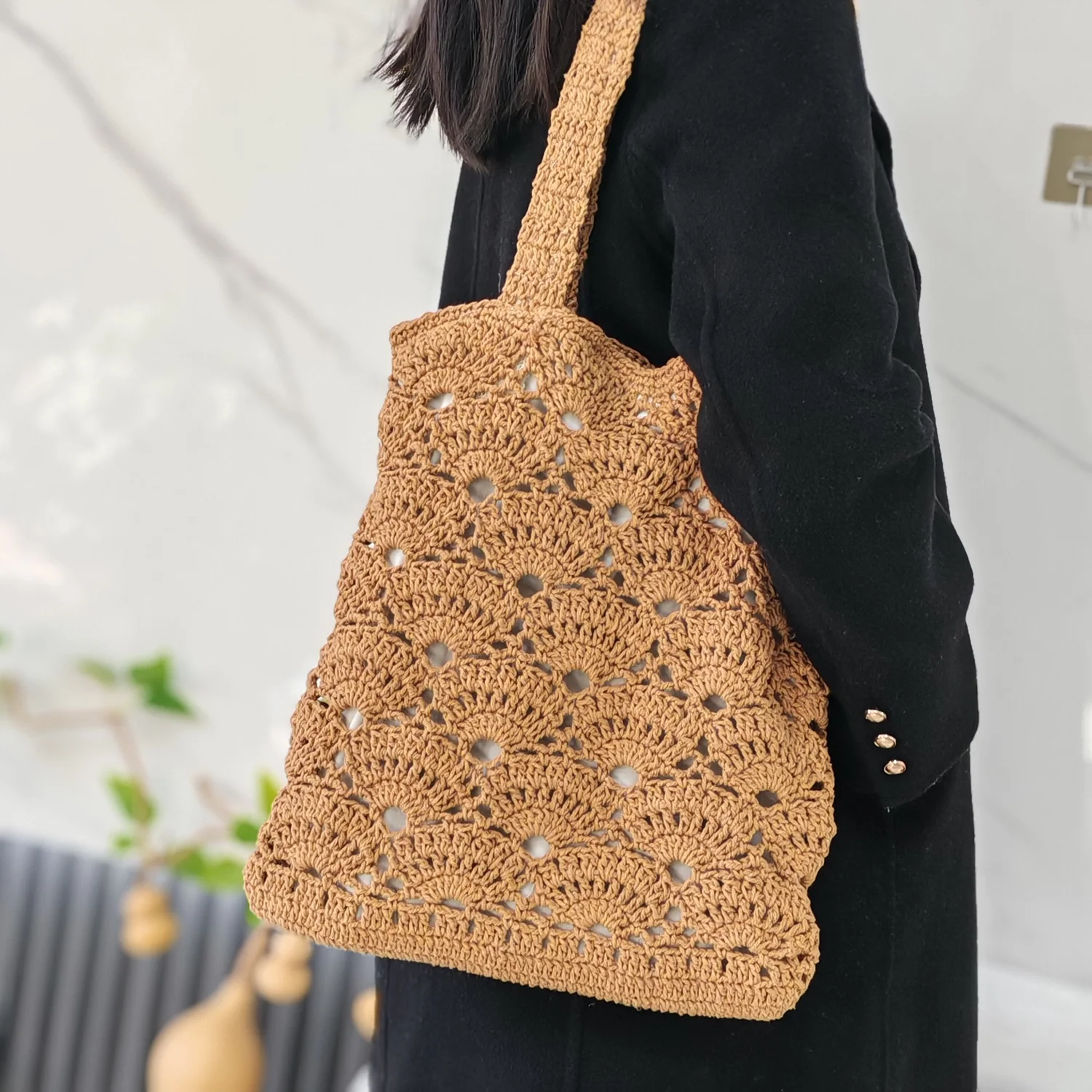 Handmade Crochet Tote Bag for Women | Large Capacity Knitted Shoulder Bag | Vintage Lace Laptop Tote | Fashion & Practical Daily