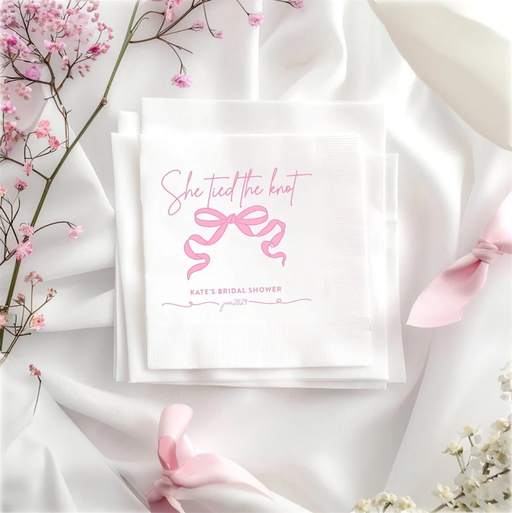 

50PCS She Tied the Knot Wedding Bridal Shower Napkin Bow Themed Bachelorette Bridal Shower Custom Napkins Bridal Party Napkins C