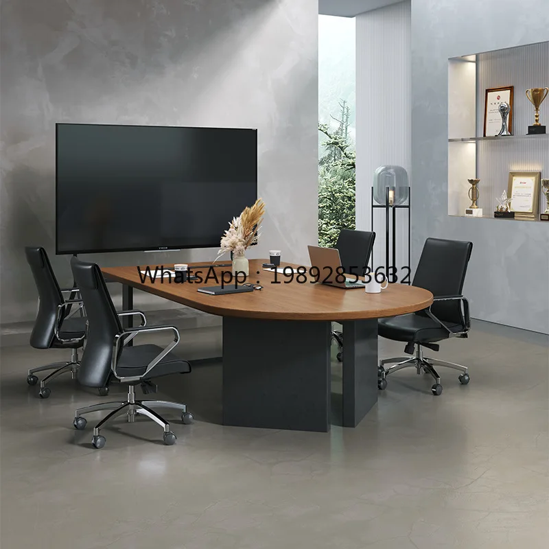 LYY Light Luxury Solid Wood Round Head Negotiation Table Conference Table and Chair Set Simple Office Reception Room Desk