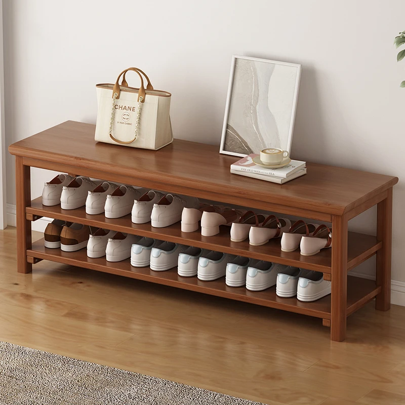 Bamboo Shoe Bench with Storage Entryway Seating Stool for Hallway Child-Friendly Shoe Rack Quick Assembly Home Furniture