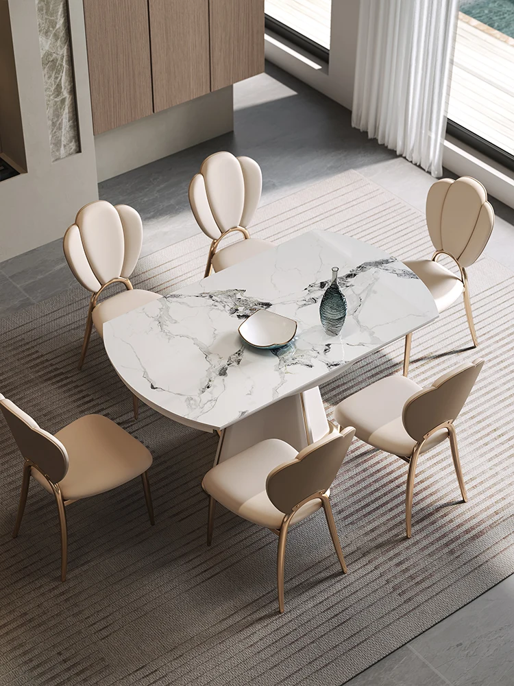 

Italian Yinuo Rock Plate Dining Table Small Unit with Telescopic Rotation and Rounding, Simple and Luxury High end Villa Table