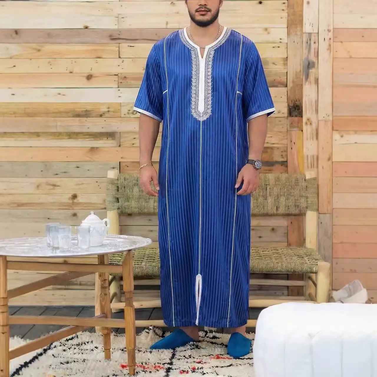 Thobes Formais Masculinos Muçulmanos de Manga Longa em Cor Sólida, Roupas Tradicionais Islâmicas para Homens, Kaftan, Robe Étnico Árabe para Festivais
