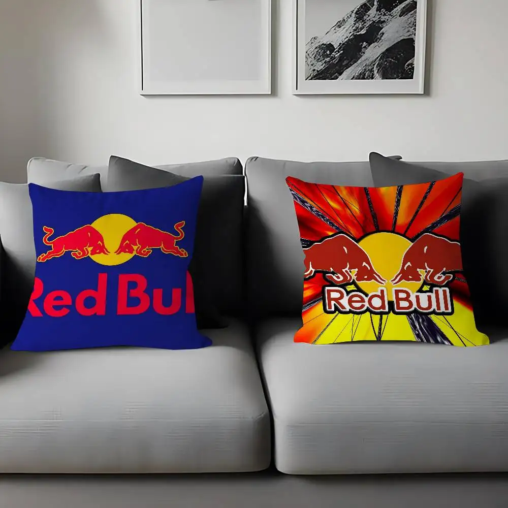Funda de cojín con logotipo-R-Red Bull, almohada decorativa para sofá, decoración del hogar, fundas de almohada