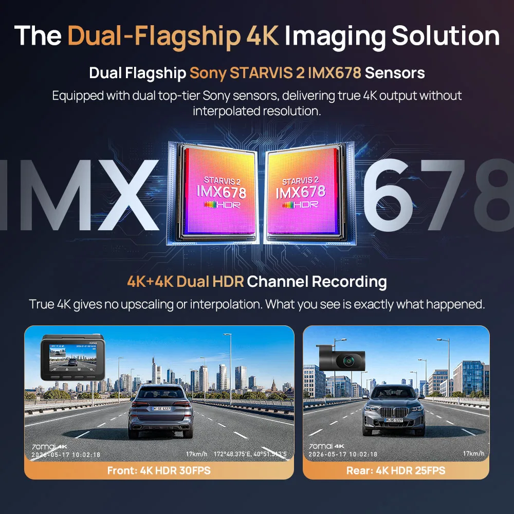 【Neu】70mai A900 Ultra Dual 4K Dashcam IMX678+IMX678 Flaggschiff-Bildsensor LVDS Superkondensator Wi-Fi 6 GPS Ermüdungswarner 4G 2.0 – Detail 2