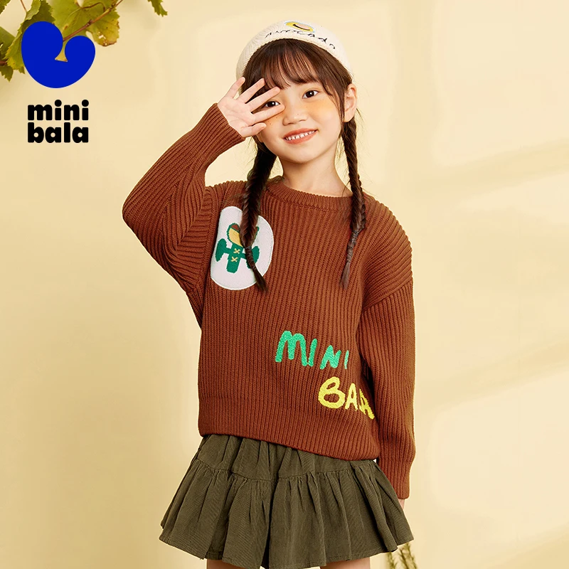 

Мини-свитер Balabala для девочек, осень-зима 202, теплый пуловер с цветными блоками и круглым вырезом для стильных нарядов