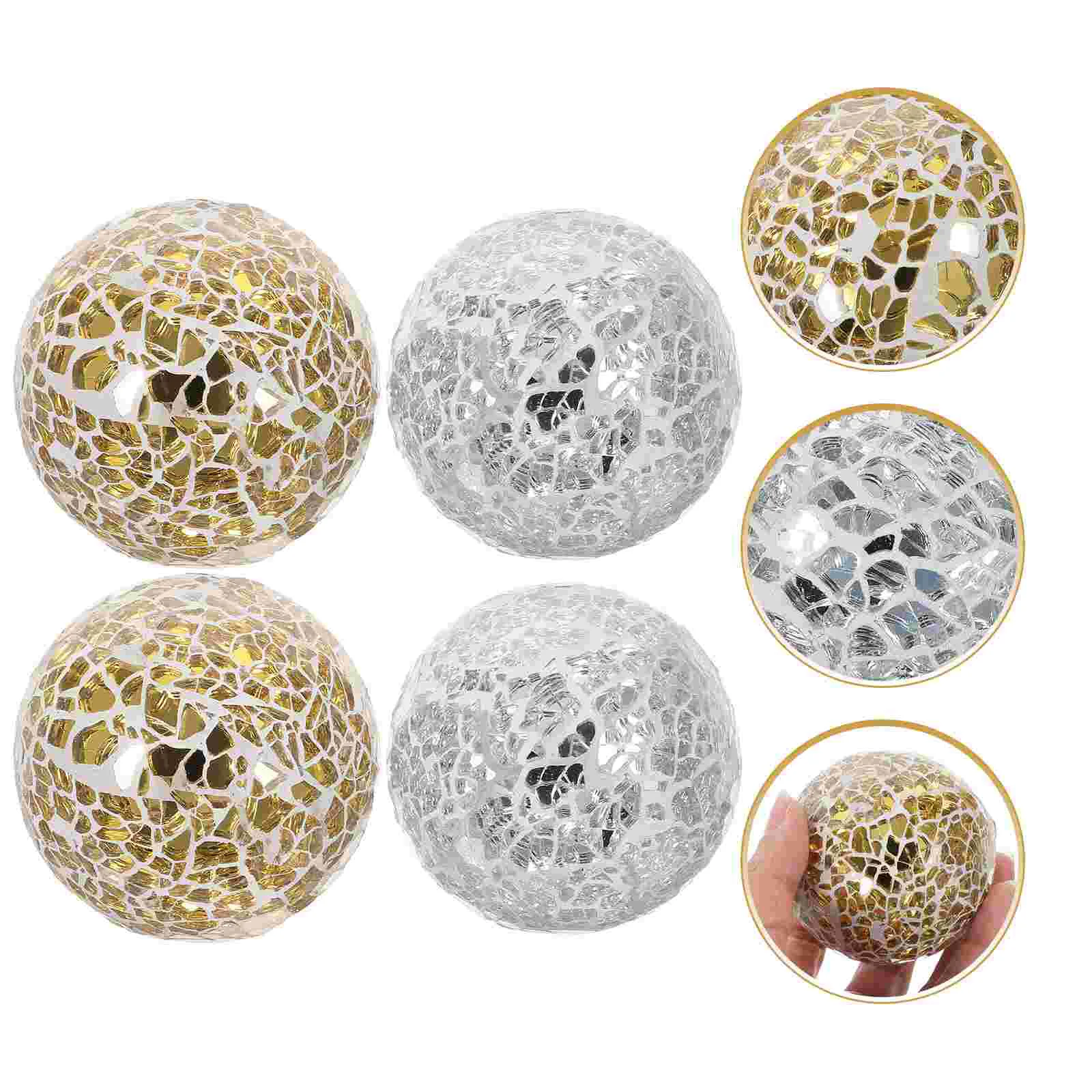 

4 Pcs Round Mosaic Ball Decorative Sphere Balls Foam Gold Home Desktop Ornament