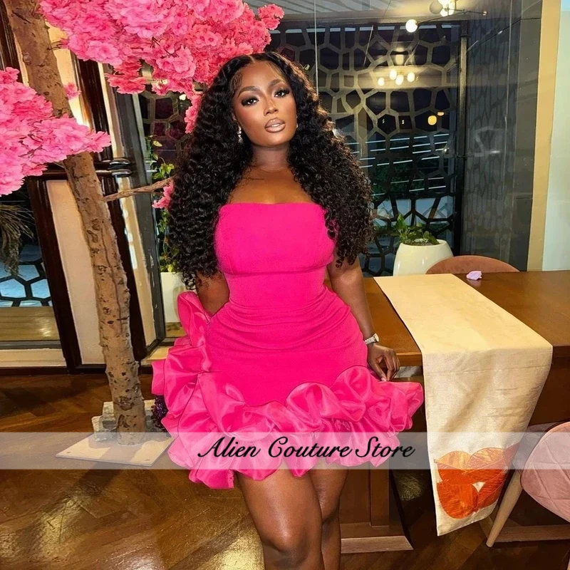 

Sexy Strapless Short Birthday Dress for African Girls Tight Fitting Holiday Party Gown Ruffled Women's Prom Dress Customization