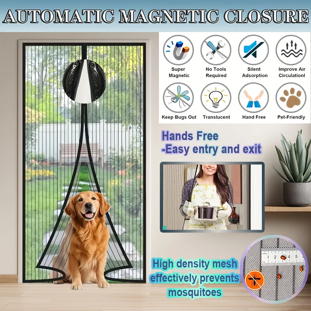 Summer self closing door curtain, pet friendly insect proof net, mosquito proof and breathable, suitable for home decoration
