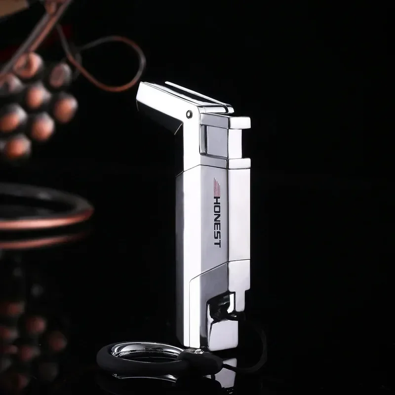 HONEST New Outdoor Adventure BBQ Windproof Turbo Jet 1300 C Turbo Torch Cigar Lighter Keyring Gas Lighter Men\'s Smoking Gadget