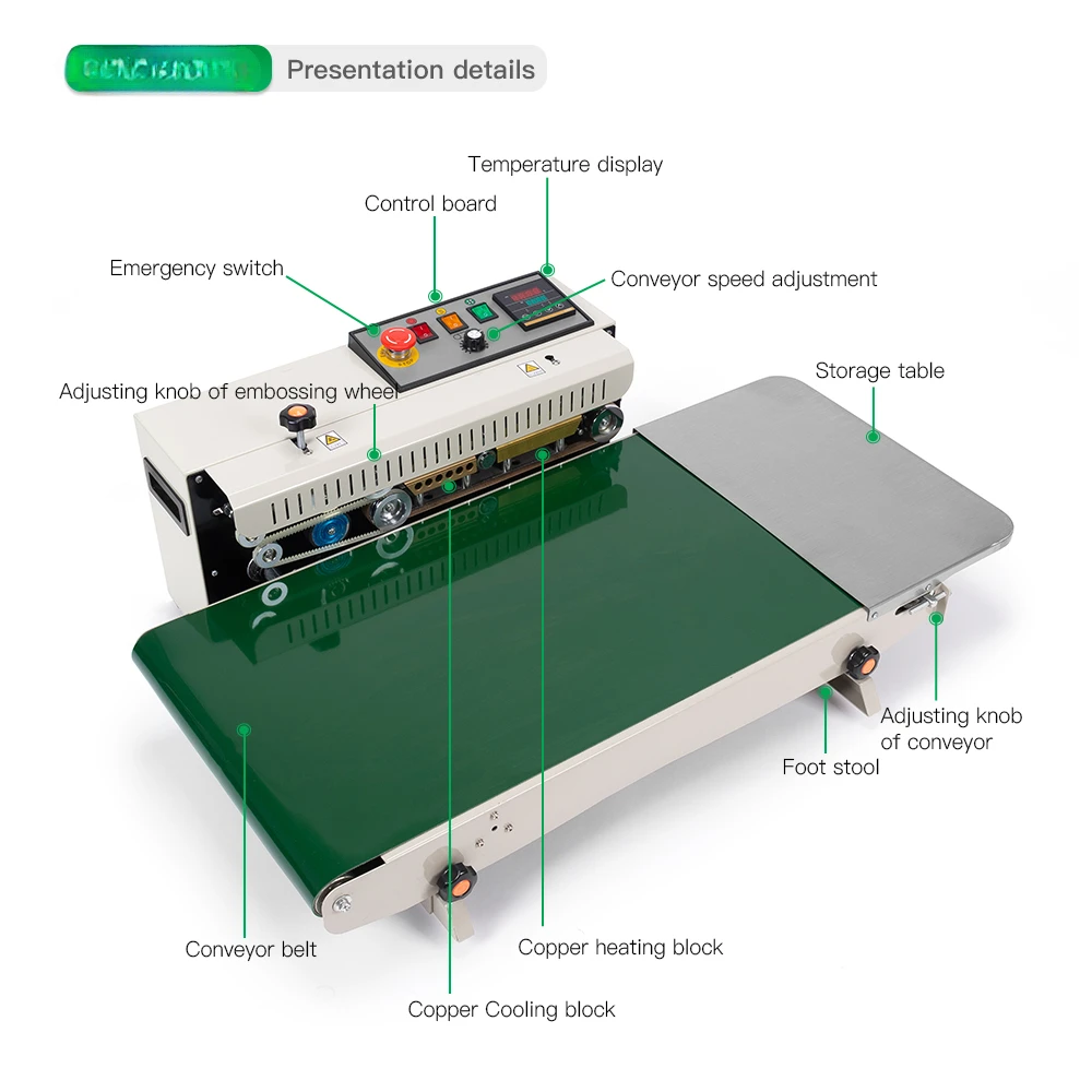 

FR-770 Wider spray Conveyor Heating Sealer Continuous Plastic Bag Sealing Machine