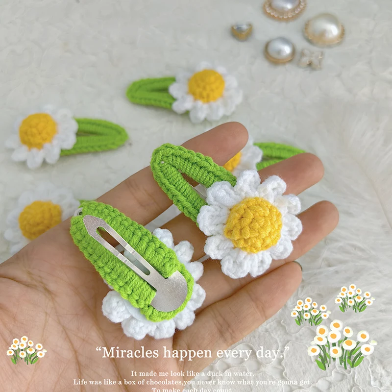 Handmade Crochet Daisy Hair Clips Girls Barrettes Flower Hairpin Children Cute Clip Knitting Hair Accessories