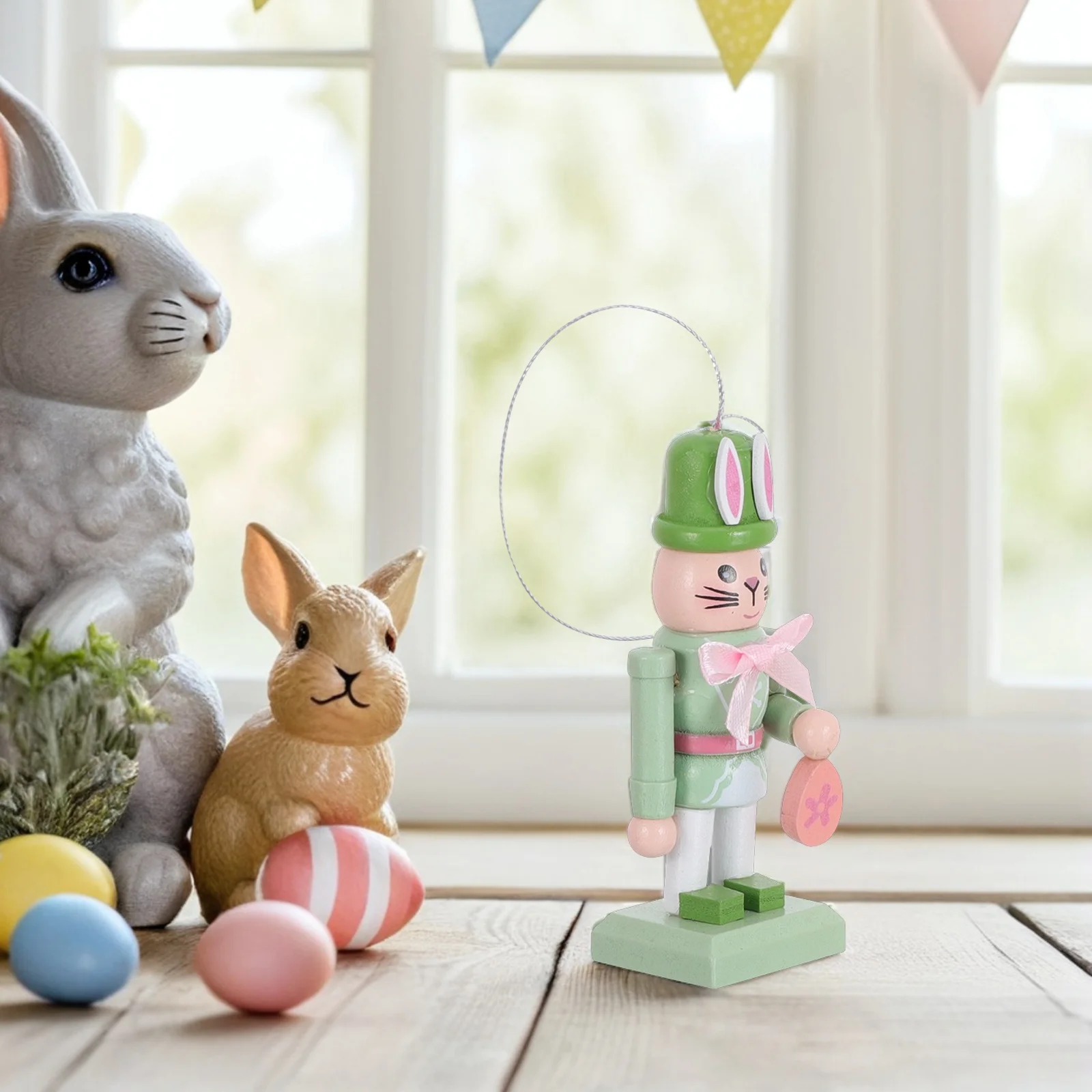 

4Pcs Wooden Easter Bunny Nutcracker Rabbit Soldier Sculptures Festive Spring Holiday Centerpiece Decoration Bunny Ornaments