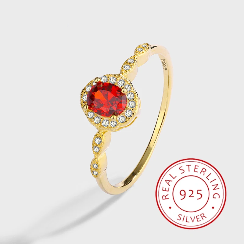 

Luxurious Authentic S925 Sterling Silver 14K Gold Four-claw Oval Ruby Ladies Engagement Ring Temperament Versatile Jewelry