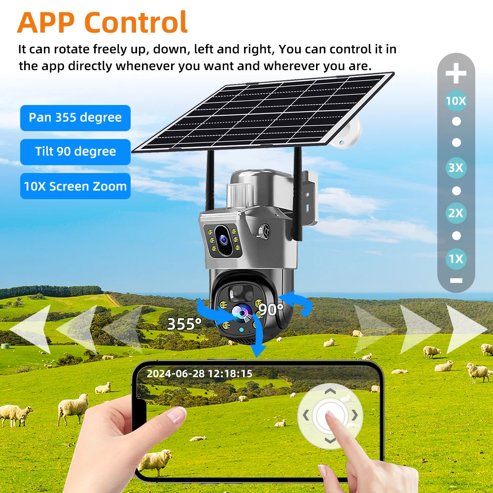 8MP 4G بطاقة SIM كاميرا تعمل بالطاقة الشمسية في الهواء الطلق كاميرا مراقبة CCTV لاسلكية مع لوحة طاقة شمسية عدسة مزدوجة PTZ IP كاميرا الحماية الأمنية #5