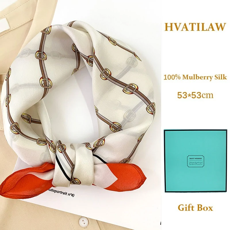 

Real Silk Scarf 100% Mulberry Silk Square Scarf Women Vintage Silk Neckerchief Bandana Lady Neck Hair Wrap Luxury Hijab Gift Box