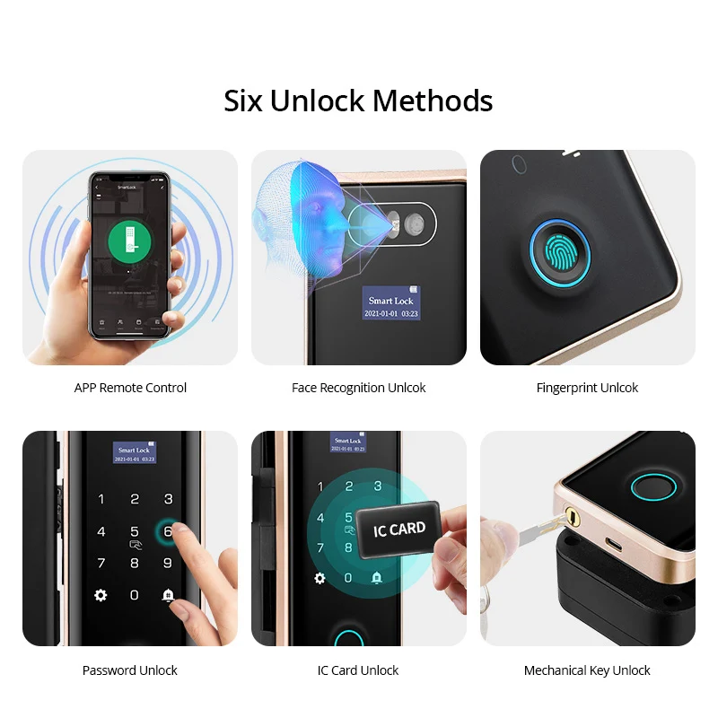 Anti-theft 3D Face ID Intelligent Sliding Glass Door Lock Tuya Smart Home APP Face Recognition Door Lock