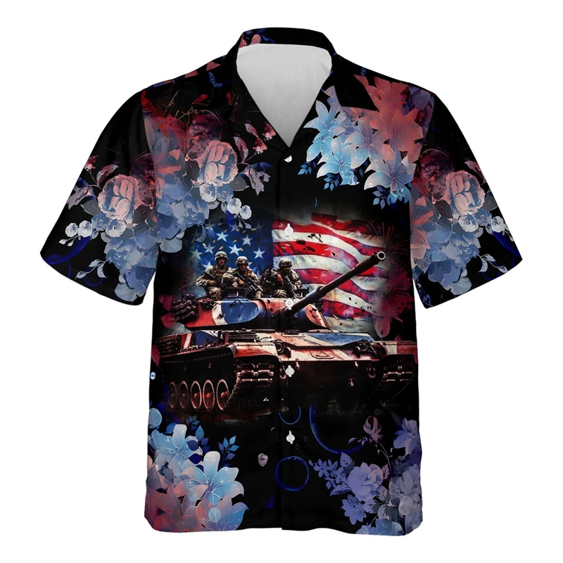 Fashion USA Flag Eagle Graphic Male Blouses American Independence Day Tank 3D Printed Shirt For Men Clothes Patriotic Button Top