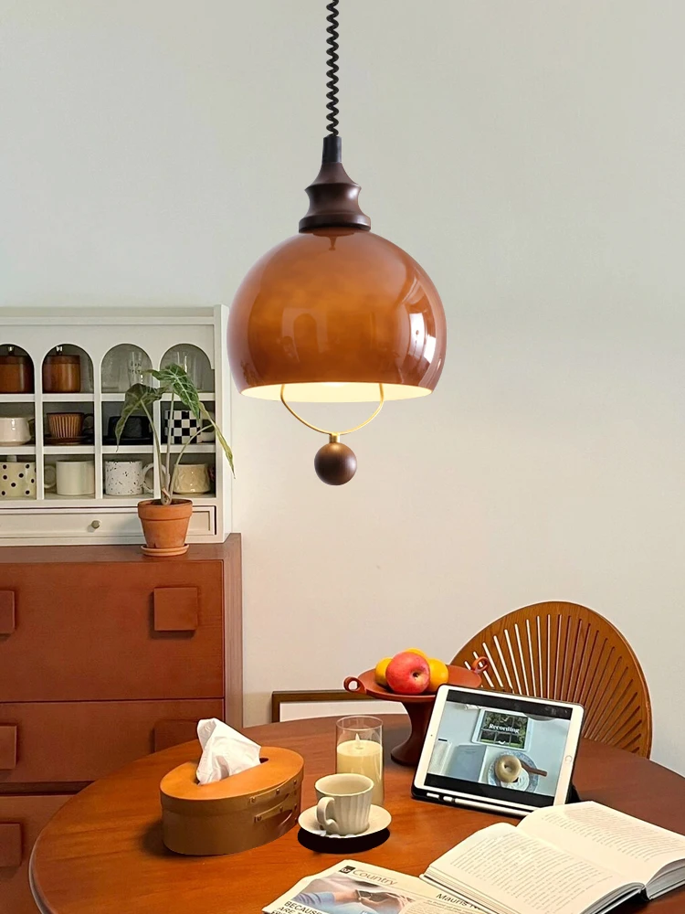 

Vintage glass chandelier restaurant bar table lamp Japanese solid wood wabi sabi style retro island table dining room lamp