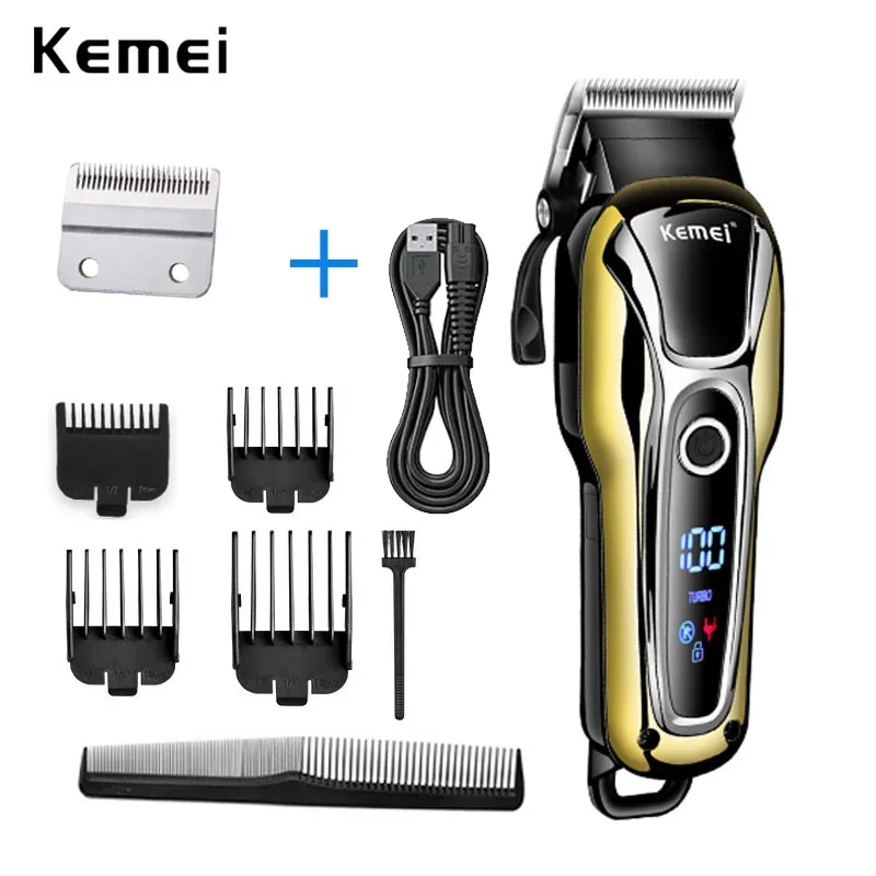 Kemei KM-1990 Tondeuse Professionele Tondeuse Heren Tondeuse Elektrische Trimmer LCD Display Tondeuse Almachtige Set