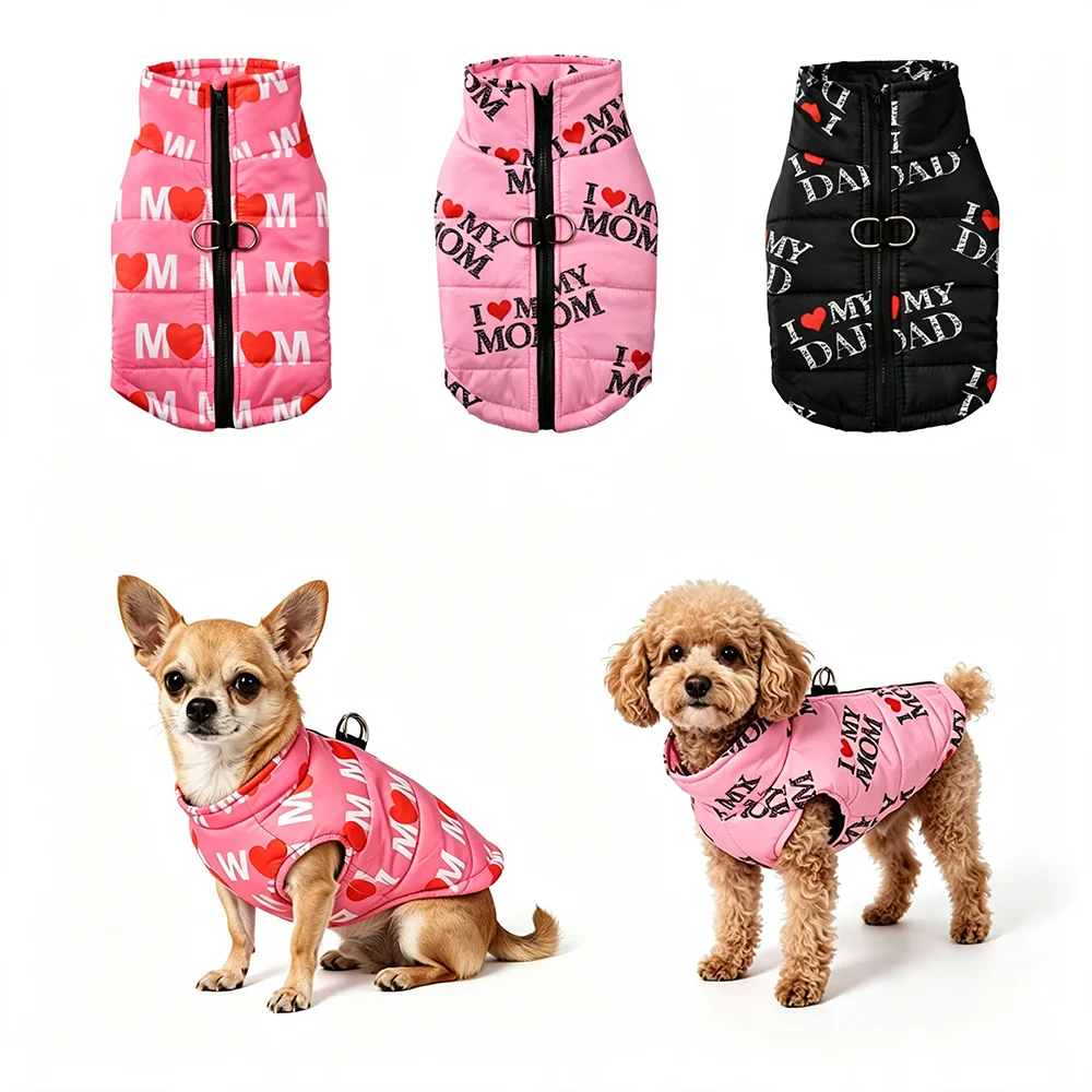 Hundejacke mit D-Ring, warme Winterkleidung für kleine und mittelgroße Hunde und Katzen, niedliche Mäntel, Yorkshire-Kleidung, Bulldoggen-Outfits