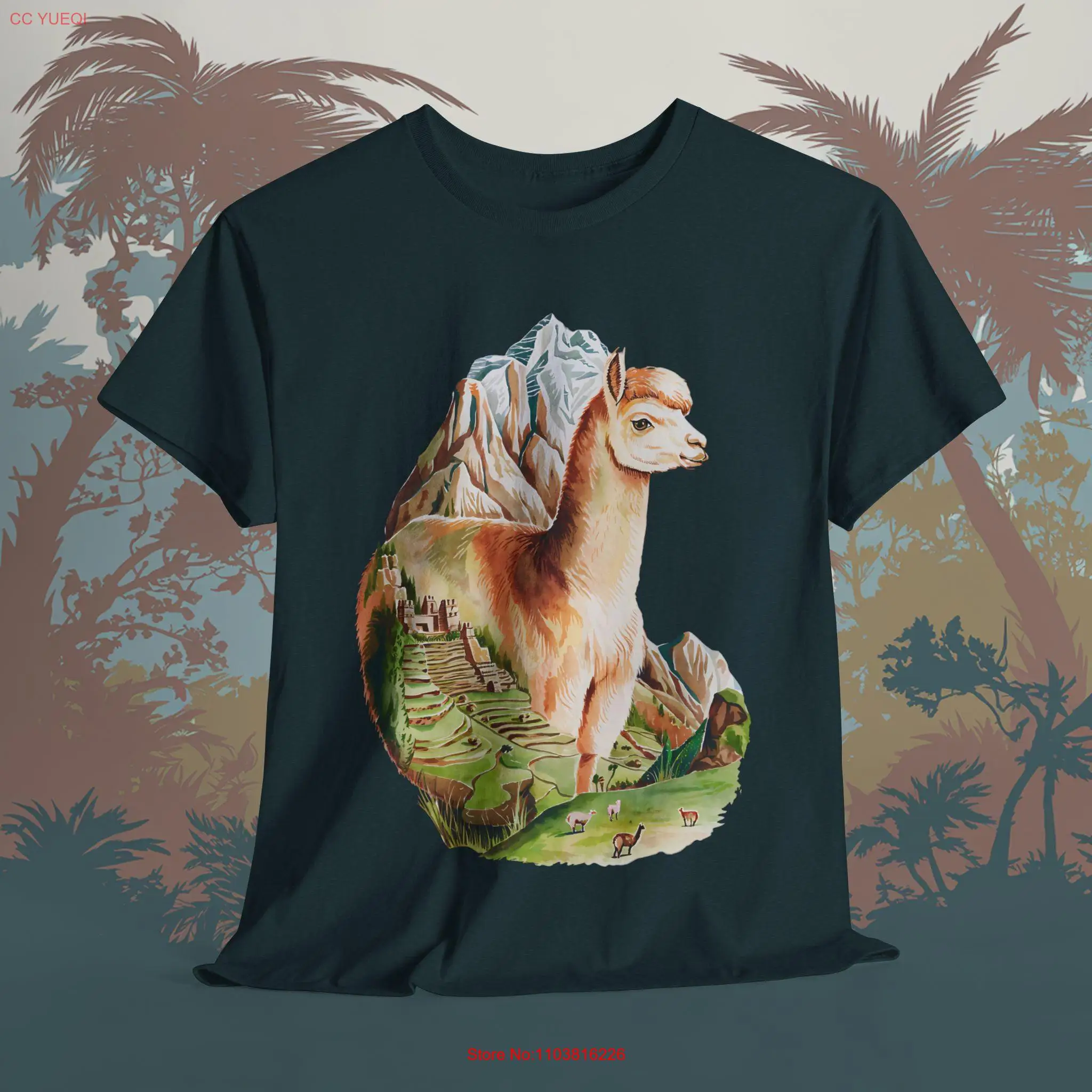 Перуанская футболка с изображением ламы Мачу и пикчу, красочная альпака, искусство путешествий, уникальный вдохновленный приключений, перуанский сувенир, Боливия