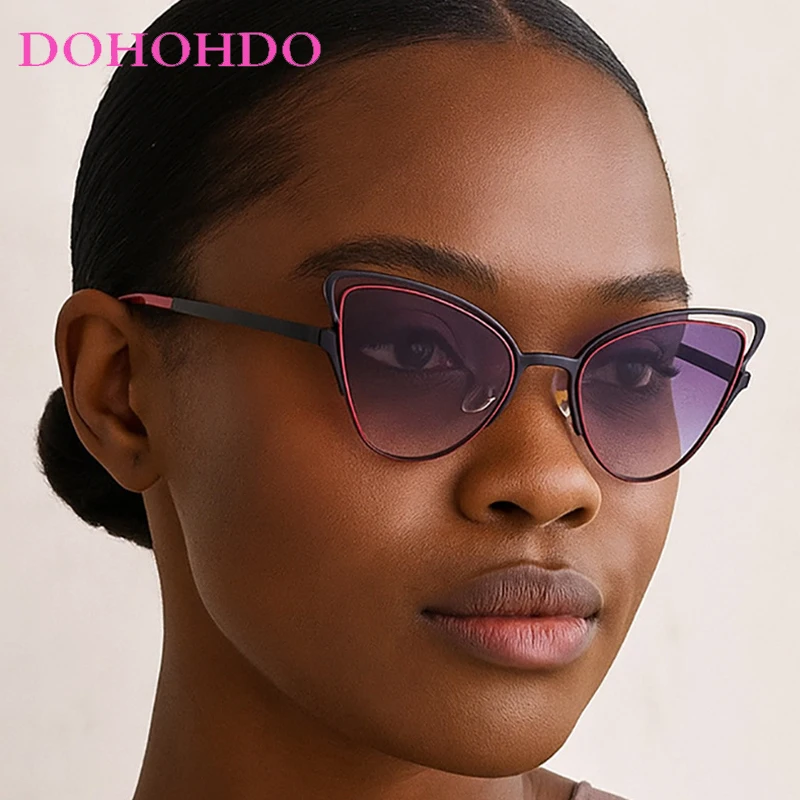 

Fashion Brand Designer Sun Glasses For Men Hollow Out Metal Cat Eye Women Sunglasses Party Summer Traveling Driving Shades UV400