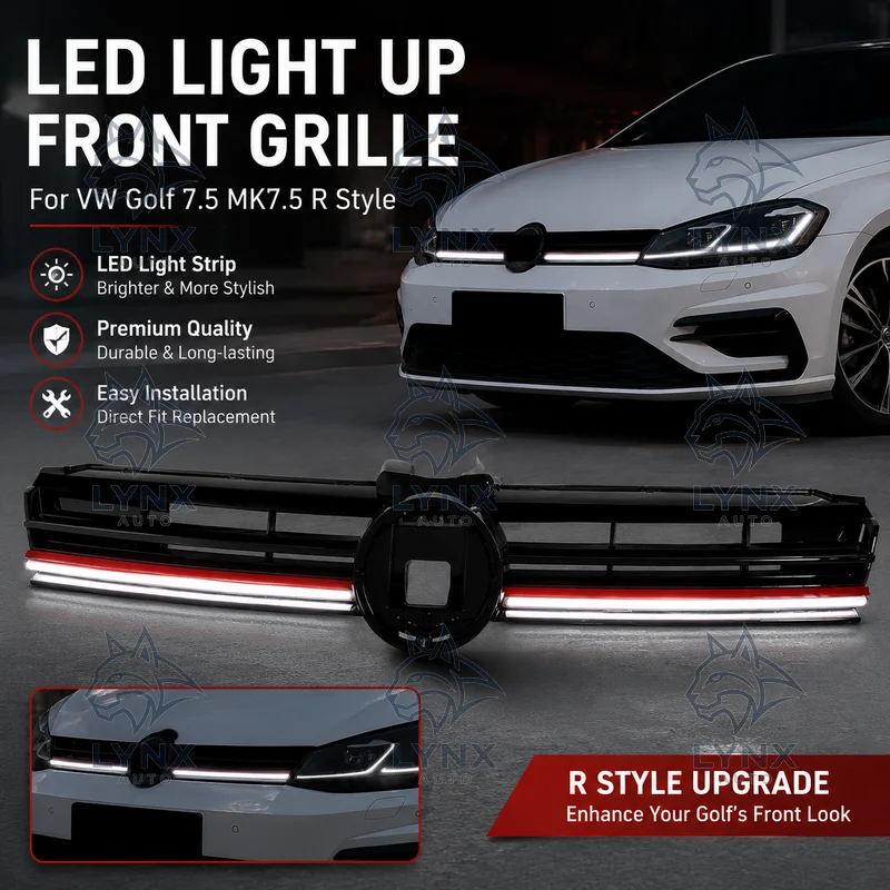 For Volkswagen Golf 7.5 MK7.5 R Style LED Light Up Glowing Front Bumper Grille Mesh Insert Car Tuning Modification Part