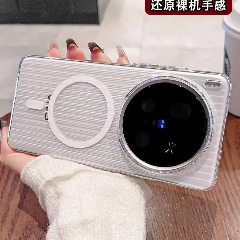 

For VIVO X300 Pro X200 Ultra Case Simple Corrugated Transparent Magnetic PC Drop-resistant Cover For VIVO X200 Pro Mini Funda