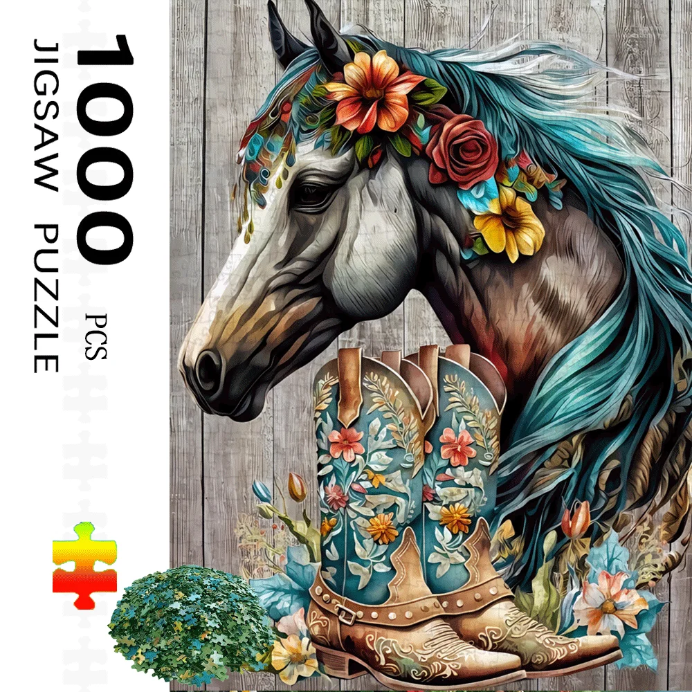 จิ๊กซอว์รูปม้าและดอกไม้ 1,000 ชิ้น - ของเล่นจิ๊กซอว์กระดาษขนาดใหญ่สำหรับผู้ใหญ่ เกมครอบครัวแบบอินเทอร์แอคทีฟเพื่อความเพลิดเพลิน ของตกแต่งบ้าน DIY