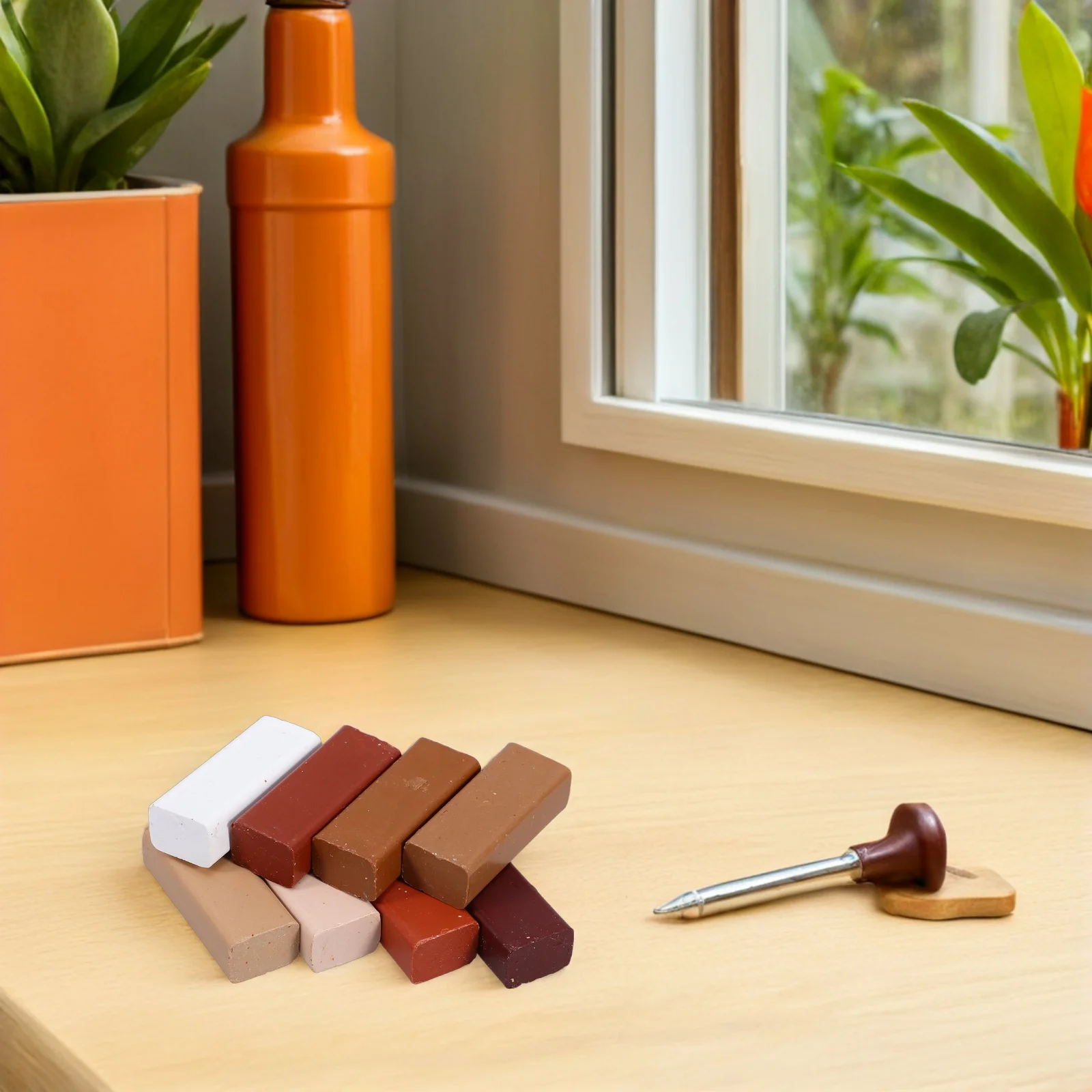 

8Pcs Hard Furniture Wax Sticks Heat Activated Wood Filler Crayons for Quick Repair of Scratches and Dents on Floors Tables