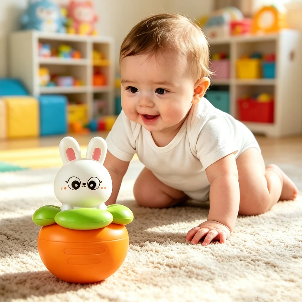 Tummy Time Crawling Toy Rabbit Carrot Baby Sensory Toys Tumbler Toy for Baby Rattle Infant Early Education Activity Toys