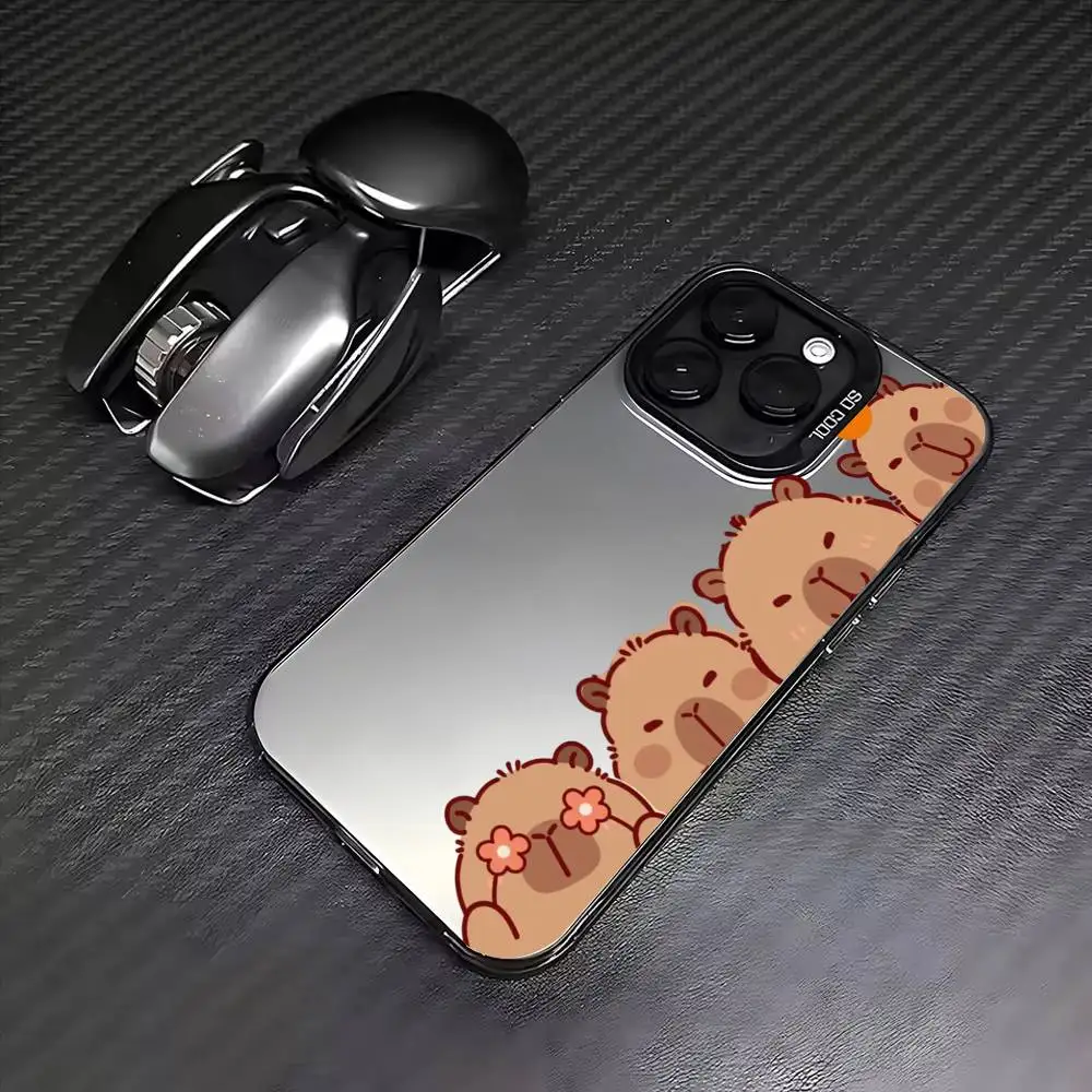 Cute C-Capybara Household Phone Case For iPhone 17,16,15,14,13,12,11 Plus,Pro Max,Colored Silver Phone Case