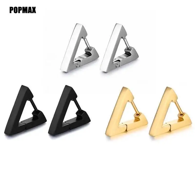 POPMAX gold color hoop earrings Stainless steel small hoop earrings Geometric triangle rectangle earrings wholesale