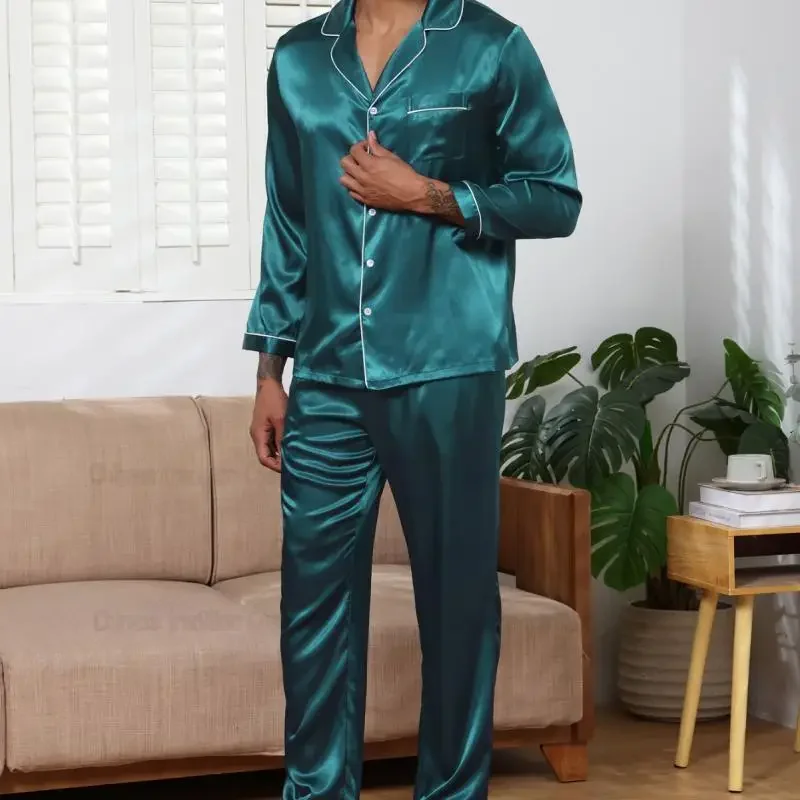 

Мужская одежда для сна из 2 предметов, домашняя одежда с эластичной резинкой на талии, домашняя одежда, однотонные свободные пижамы De Hombre, пижамный комплект из ледяного шелка