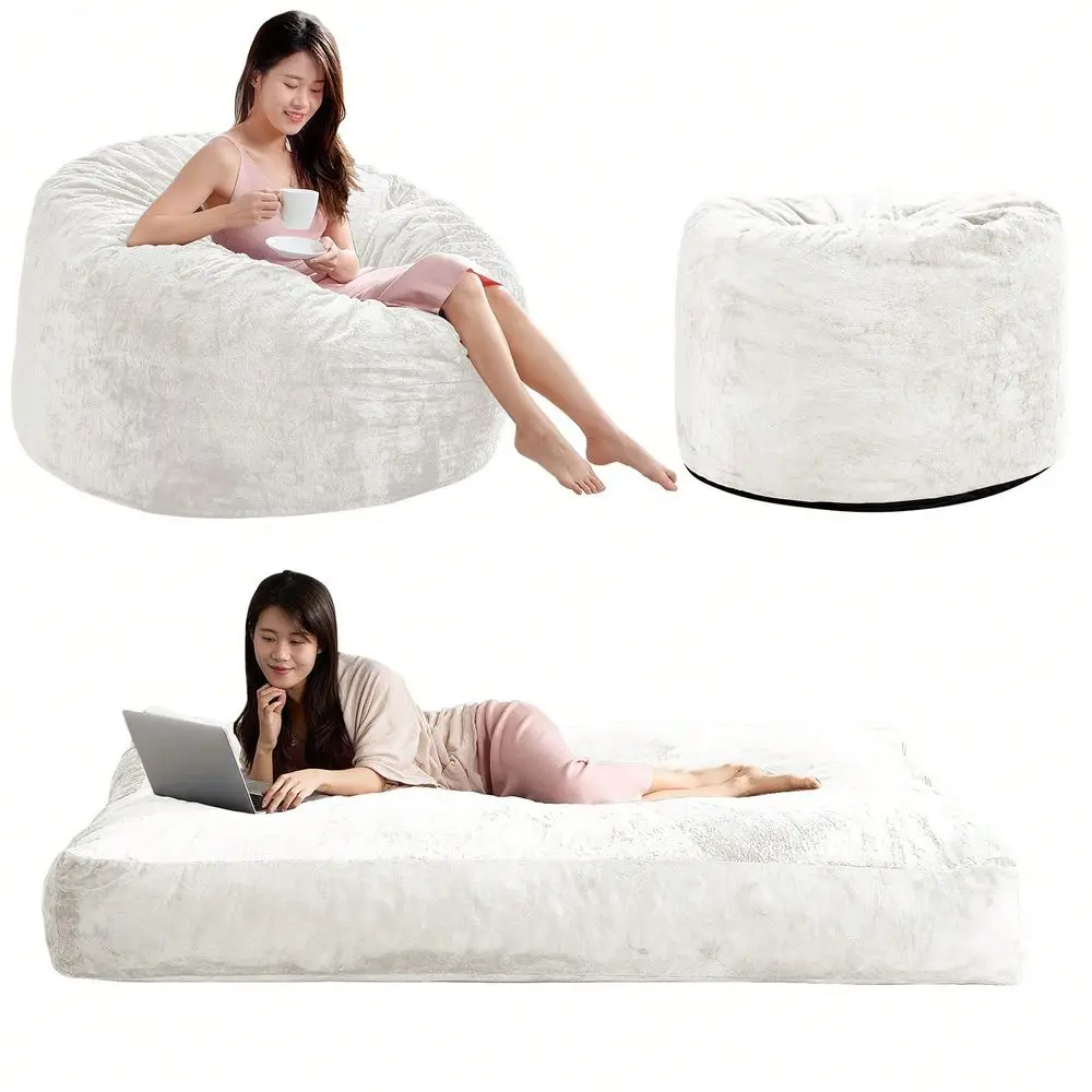 

Queen Size Plush Bean Bag Chairs For Adults, 2 In 1 Bean Bag Chairs, Convertible Bean Bag With Filler For Gaming Large Foam, Be