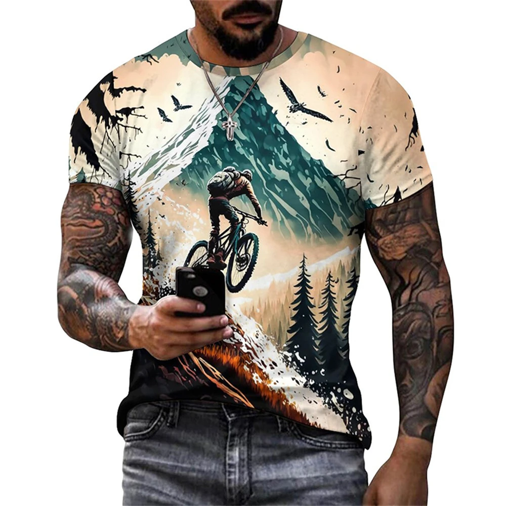 

Vintage Bike Graphic T Shirt for Men Clothing 3D Printed Bicycle T-Shirt Gym Sport Tops Tee Streetwear Men Clothes Short Sleeve