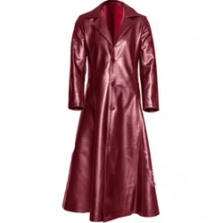 Cappotto in pelle Outwear scollo a v Slim fit PU Trench Y2K risvolto stretto PU giacche manica lunga bottoni uomo Pu giacche lunghe cappotto