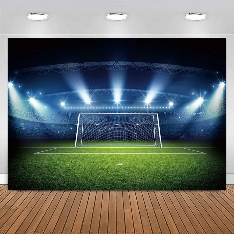 Football Sport Photography Backdrop Soccer Pitch Stadium Light Photo Background Boys Baby Happy Birthday Party Banner Decoration