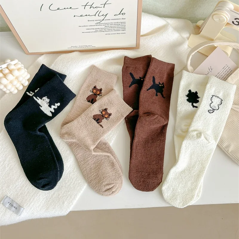 

Women'S Socks Thick Cartoon Socks Keep Warm Stocking Cute Middle Barrel Stocking Winter Leisure Skin-Friendly Soft Lovely