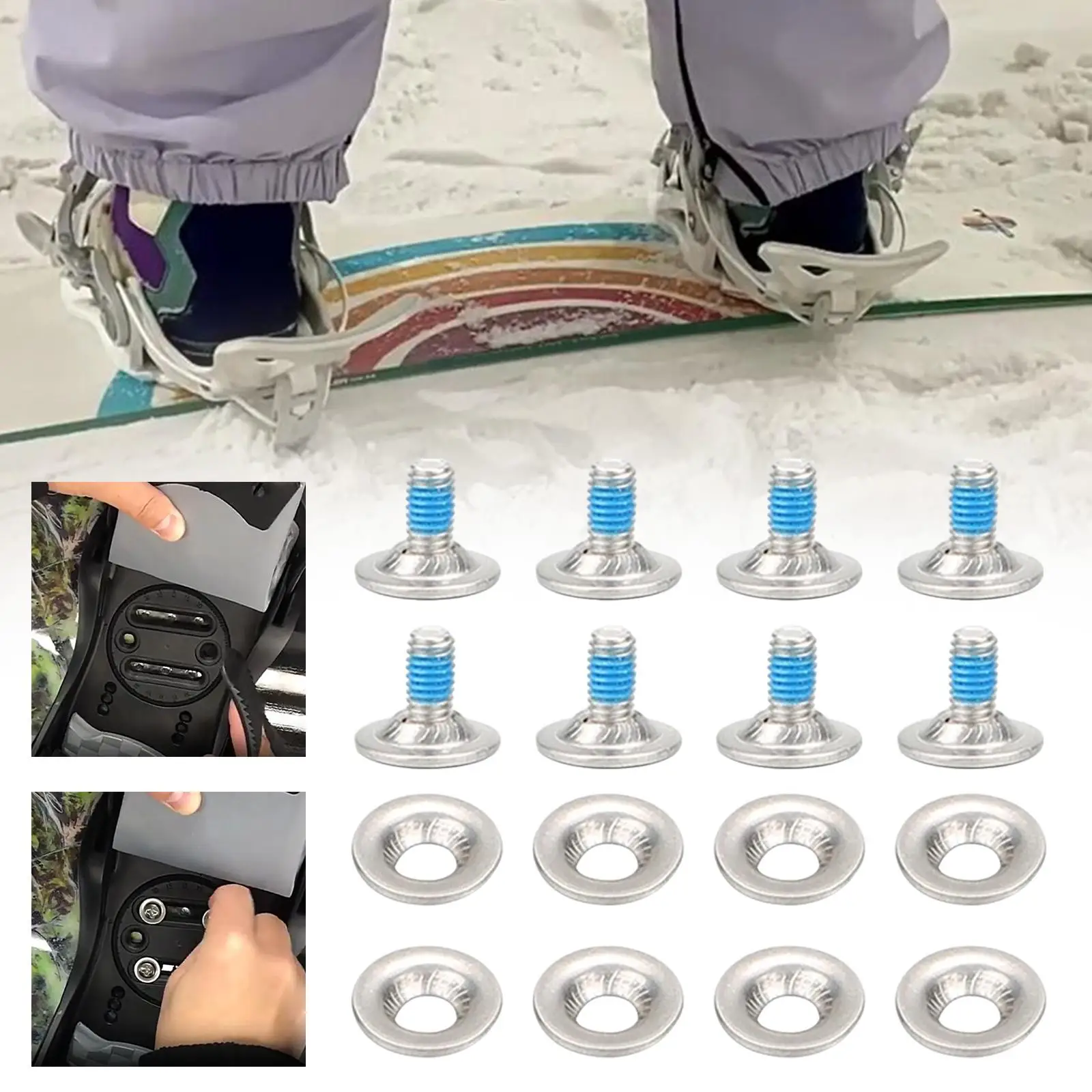 Snowboard Fixings Screws with Washers Kit Stainless Steel Snowboarding Bindings Mount for Outdoor Accessory