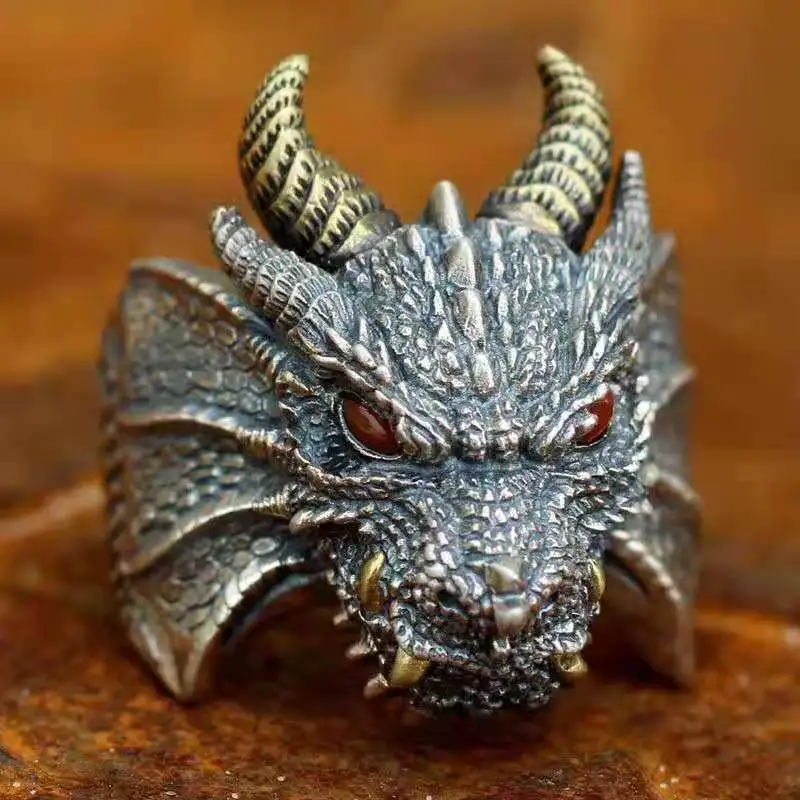 Vintage Dominant 925 Silver Dragon mens rings Masculine and handsome Carving Retro Original Design Ring Fashion Jewelry