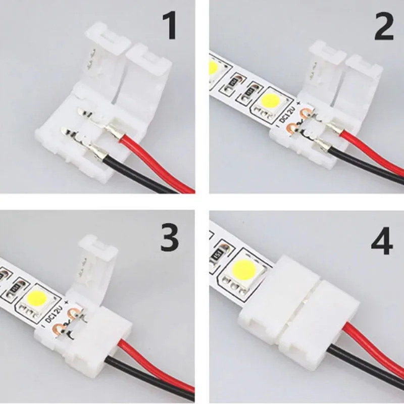 20PCS No Soldering 2Pin 8MM 10MM LED Strip Connectors Terminal Wire Connector 220V For 2835/5050 2PIN Single Color LED Strip