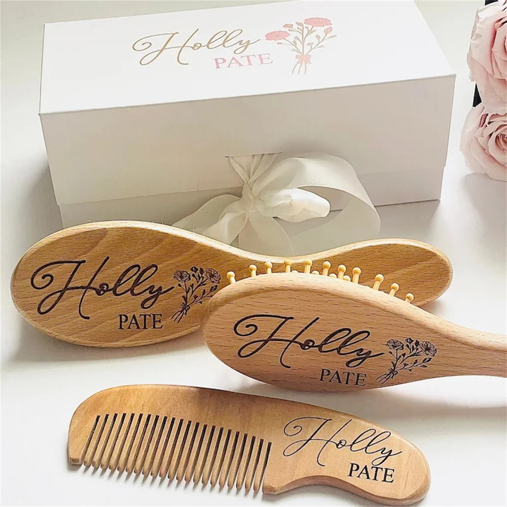 Baby Shower Gift Girls | Custom Baby Gift Girls| Personalized Wooden Baby Hair Brush | Custom Baby Brush | Baby Keepsake Gift |