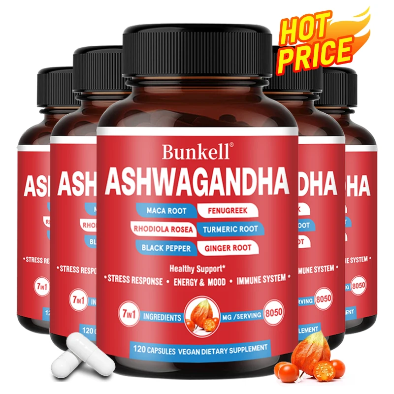 

Ashwagandha Capsules with Fenugreek, Maca, Turmeric, Rhodiola Rosea, Ginger, Mood, Sleep, Energy & Antioxidant Wellness Support