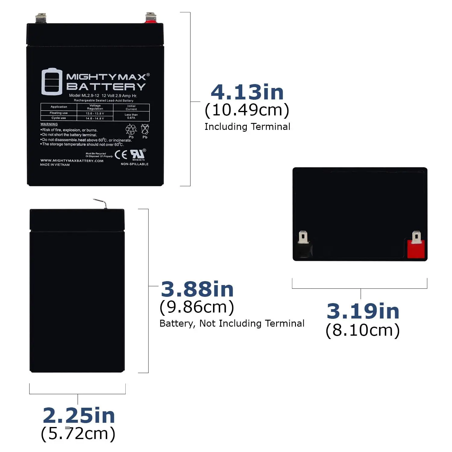 12V 2.9AH F1 SLA Replacement Battery Compatible with LP12-2.9, 10 Pack, Customized