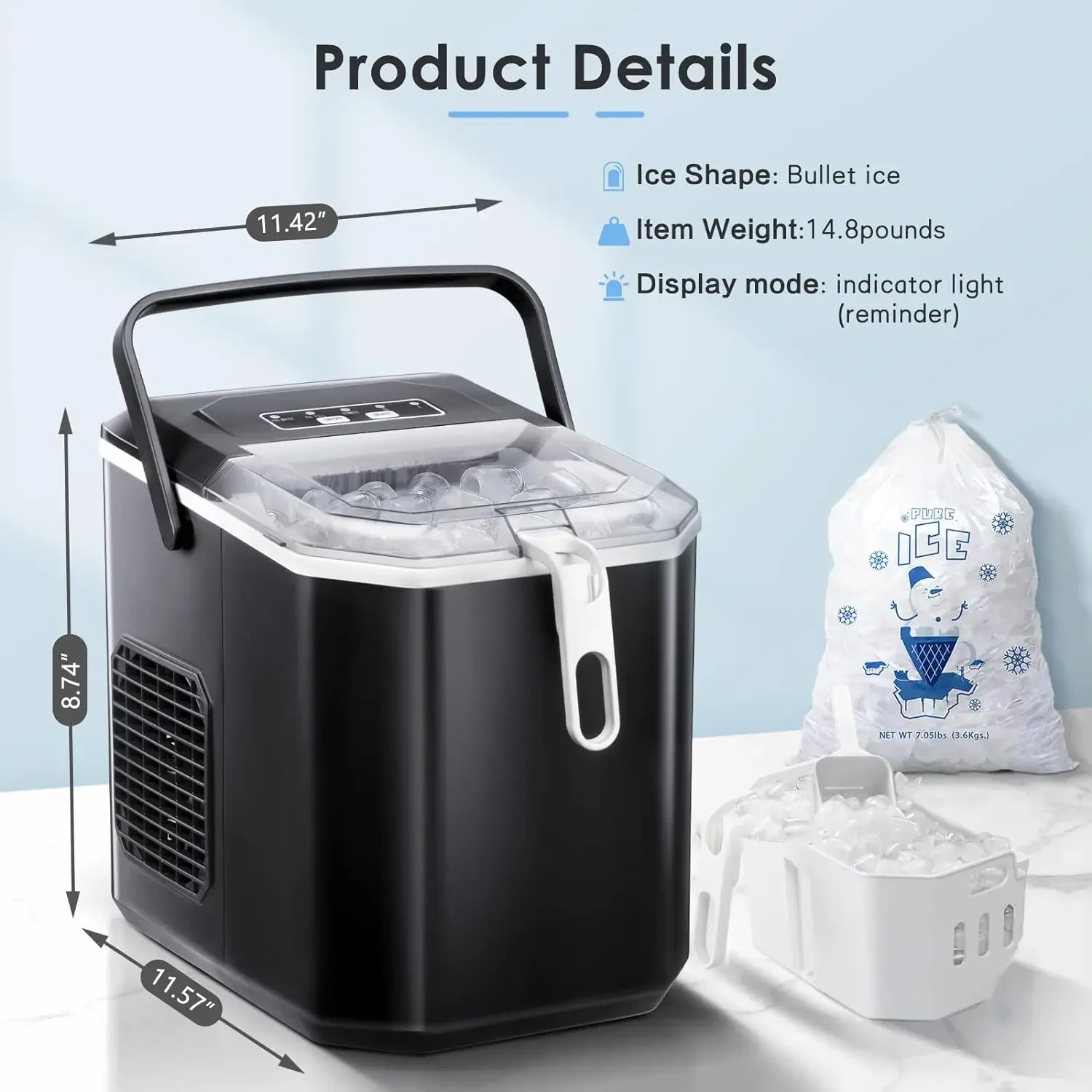 Small, Efficient Ice Maker for Countertop Use, Self-Cleaning Portable Ice Maker Machine with 26Lbs/24H Production Capacity, 9 Ic