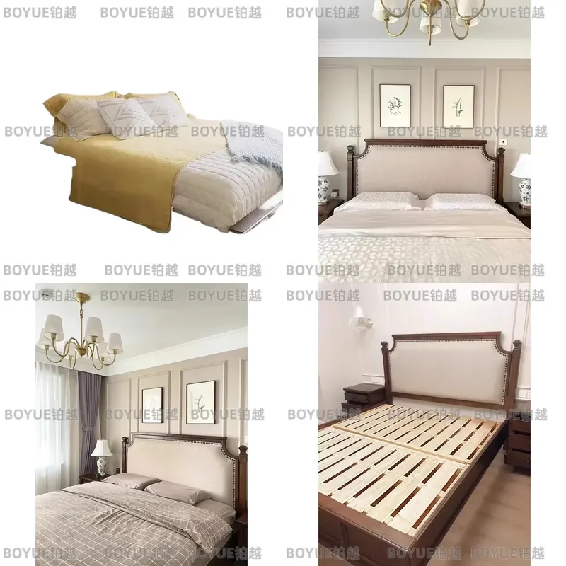 American Retro Solid Wood Bed 1.8m Modern Villa Light Luxury Double French Country Oak Vintage High End