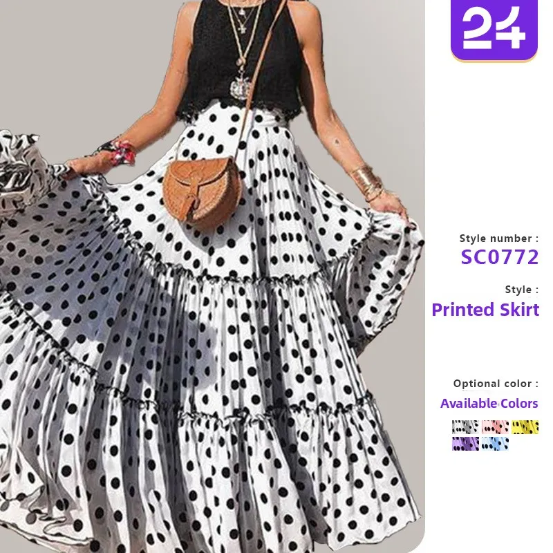 

Новинка лета 2022, женская юбка-миди с широким подолом, многослойный повседневный комплект спортивной одежды в горошек, студенческий orm